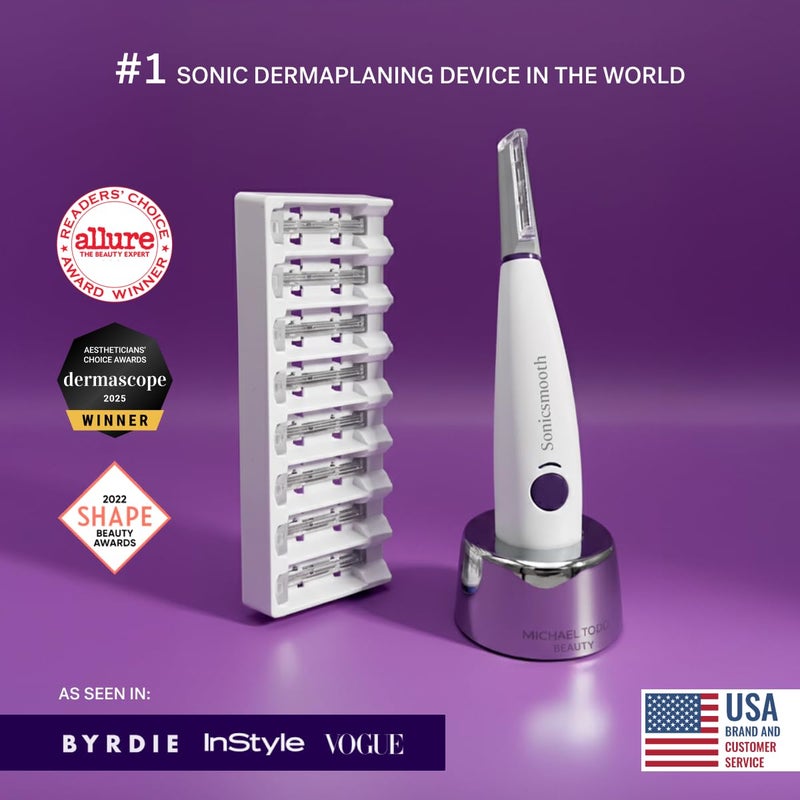 Michael Todd Beauty Sonicsmooth Dermaplane Razor for Women Face + Eyebrow trimmer Dermaplaning System - Peach Fuzz Remover - 8 Weeks of Dermaplaning Blades - Image 2